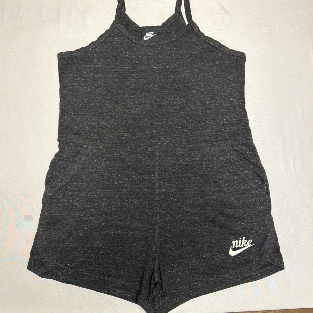 Nike Jersey Fleece Gym Romper Heathered Gray Women's Size Large Pockets - Picture 2 of 9